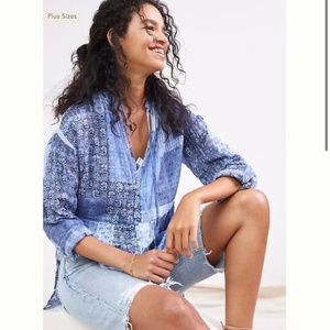 NWT Anthropologie Beach Pilcro Tiered Tunic Blouse Patchwork Print Small